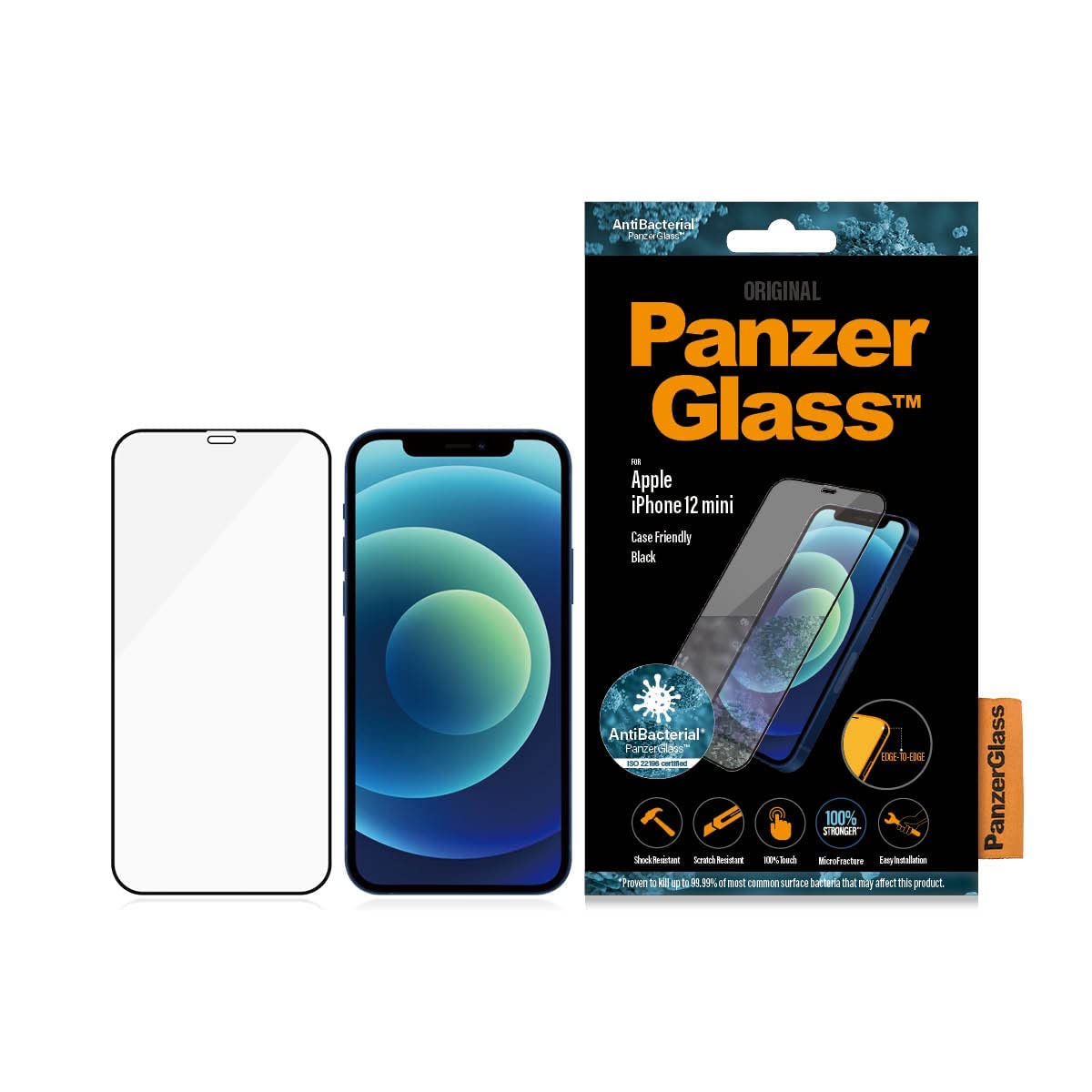 PANZER GLASS - Pellicola protettiva in vetro temperato"Edge to Edge", per iPhone con 5,4 pollici, colore: Nero