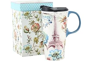 Paris-Themed 17 oz Ceramic Travel Mug with Sealed Lid