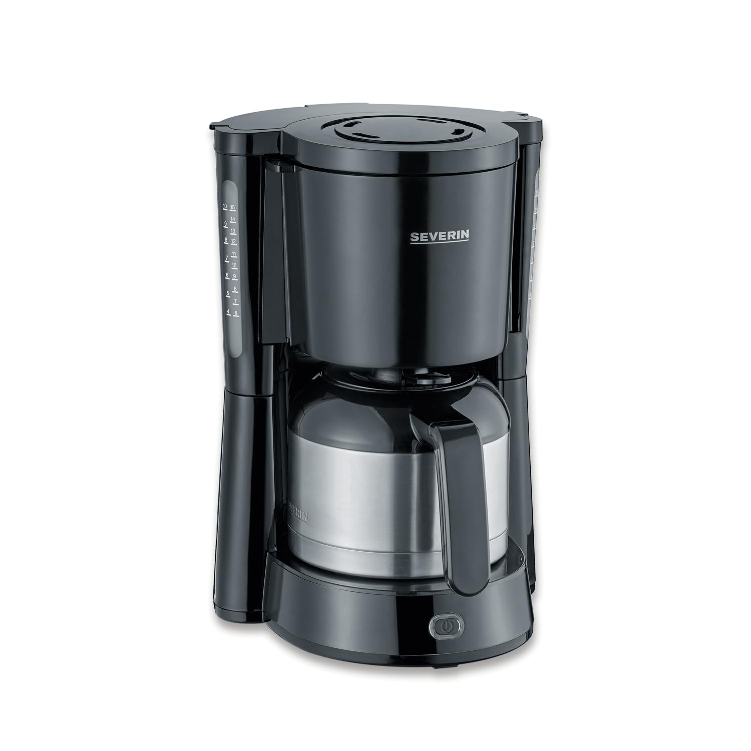 SEVERIN - Cafetera de goteo para 8 tazas, Cafetera de filtro / Cafetera americana con jarra termo de 1l, Con Desconexión Automática, Acero inoxidable / Negro, KA 4835