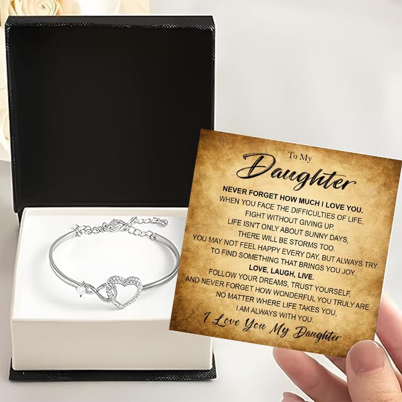 To My Daughter Heart Bracelet From Mom and Dad, Mother Daughter Bracelet Gift with Message Card and Box, Christmas Gifts Ideas for Daughter - Image 2