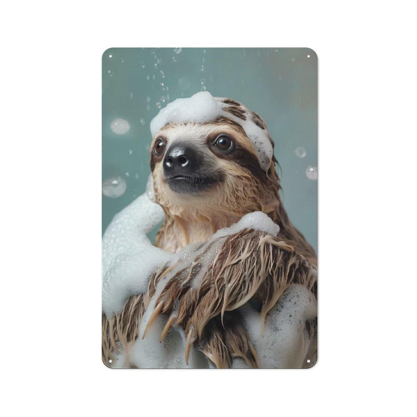 Junmoney Style-16 Tin Wall Plaque 30X20cm With Sloth Enjoying A Bubbly Bath For Hobby Room Or Studio, For Themed Interiors In Hobby Rooms And Studios