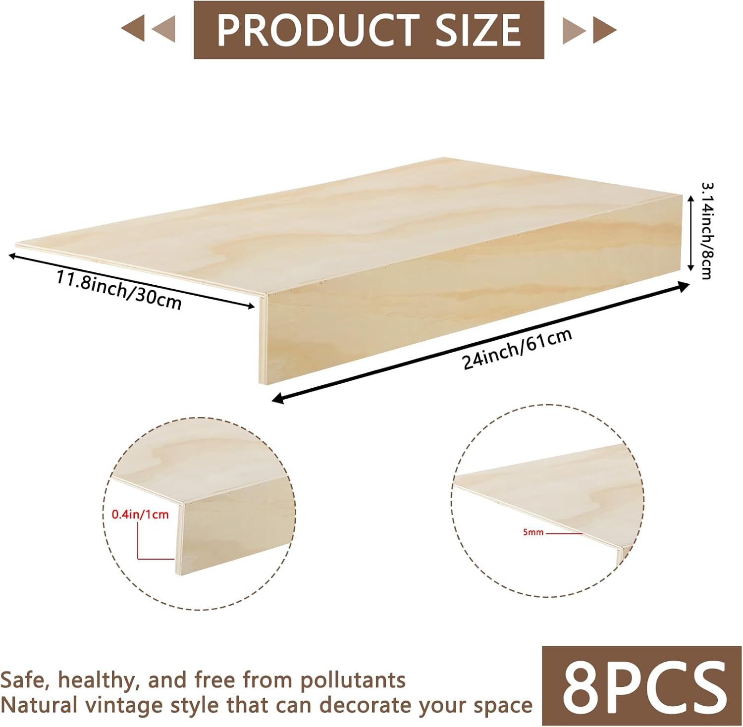 8 Pcs Wooden Shelf Covers 24 x 12 Inch,Wire Rack Covers for Pantry Wood Shelf Liners-0.4 inch Thick,Weight Pantry Shelf Cover Removable Wood Shelves Covering for Closet Kitchen Pantrys Bathroom (8)