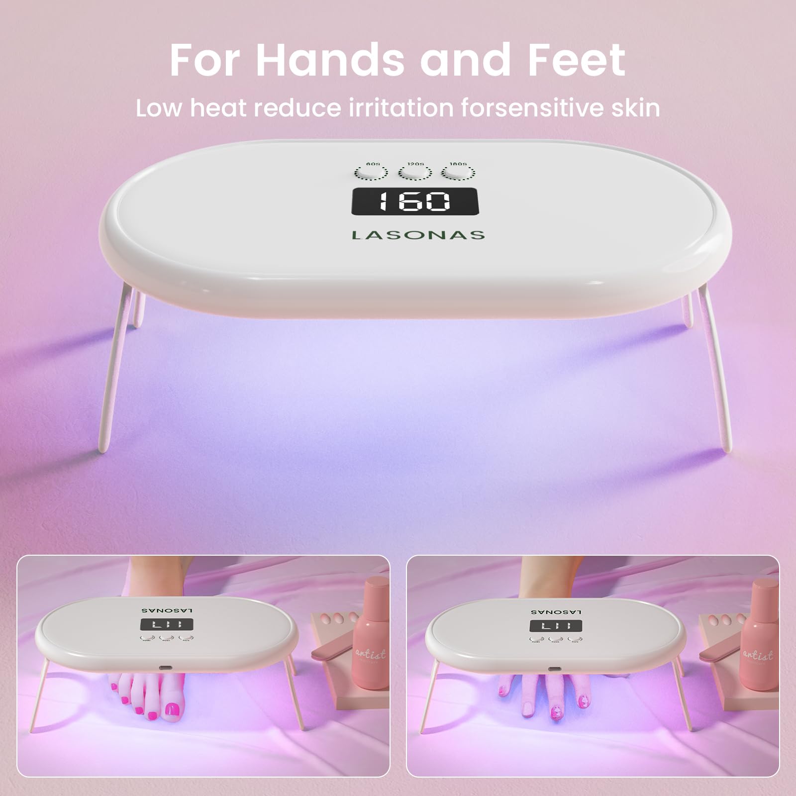 LASONAS Lampada UV LED per unghie per smalto gel 24 W Luce UV 3 Impostazioni timer asciugatura rapida polimerizzazione mini lampada portatile per adesivi e strisce gel salone di cura delle unghie per