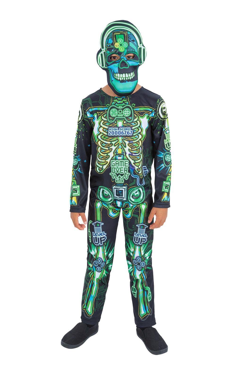 SmiffysGlow in the Dark Tech Skeleton Costume All In One & Mask, Halloween Child Fancy Dress, Skeleton Dress Up Costumes