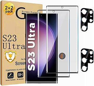 Micger Galaxy S23 Ultra Screen Protector, 2 Pack Screen Protector, 2 Pack Tempered Glass Camera Lens Protector, Compatible Fingerprint, 3D Glass 9H Hardness Tempered Glass Screen Protector for Samsung Galaxy S23 Ultra 5g【2+2 Pack】