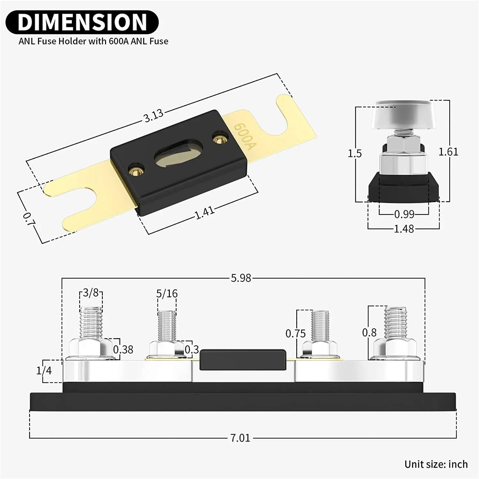 Sicherungshalter 30A - 300A 600A Bolt-on Sicherung Heavy Duty Auto Sicherungshalter Verriegelung M8 Bolzen Auto Sicherung Elektrischer Link Protectio 1 Stück (200 A)