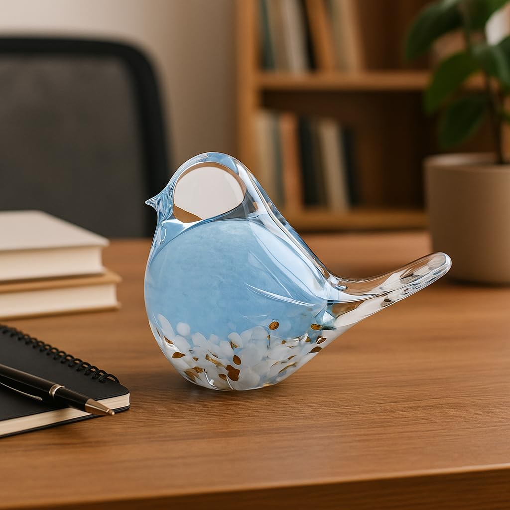 Statue d'oiseau en verre soufflé à la main Presse-papier Décoration d'intérieur (bleu)