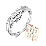 PABBEU To My Daughter - 925 Sterling Silver Anxiety Ring for Women Fidget Rings for Anxiety Spinning Bead With Cubic Zircon Adjustable Stacking Spinner Band Ring for Women