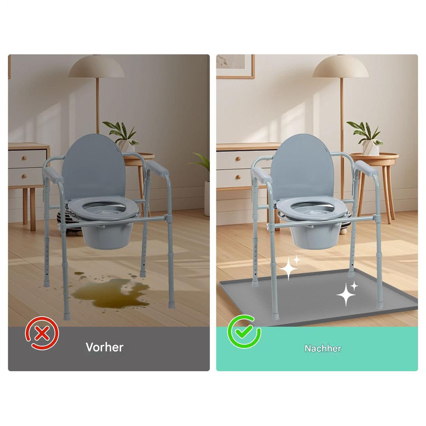 Bettseitentoilettenmatte - rutschfeste Silikon Unterlage Für Den Toilettenstuhl,Multifunktionale Boden Schutzmatte für Wohnheim Wohnung Badezimmer Schlafzimmer