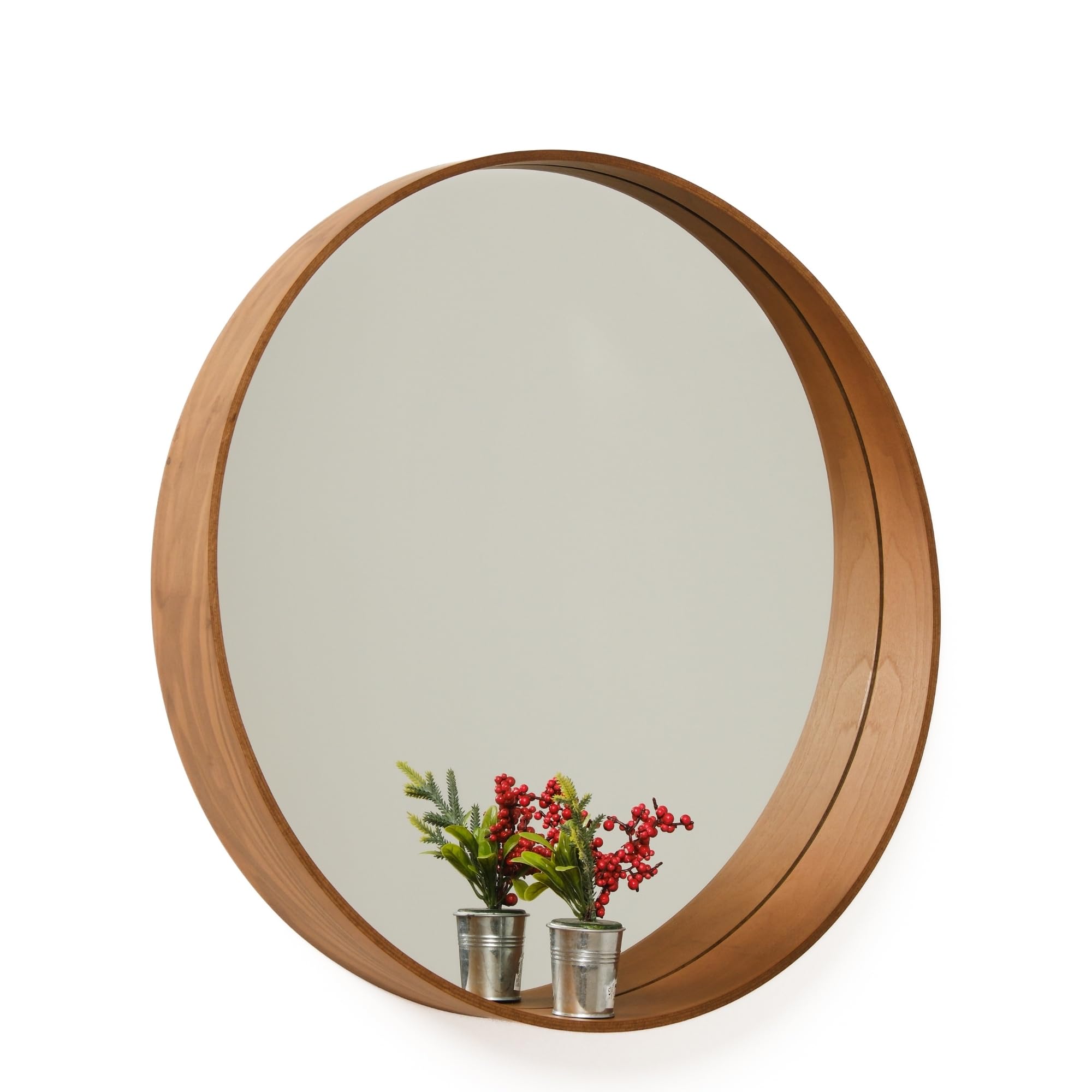 Mareluxe Premium Round Deep Frame Wood Wall Mirror | Handcrafted Solid Oak or Walnut | Scandi Minimalist Circular Mirror with Ledge for Hallway, Bathroom, Living Room (50 x 50 cm, Oak Bias)