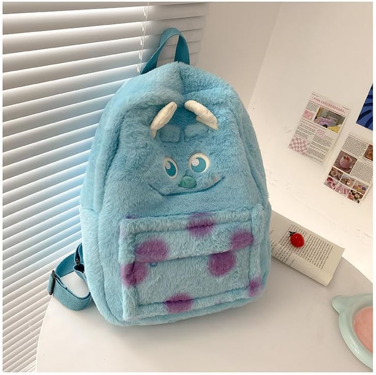 Miniatura 2 de Mochila Kawaii Fuzzy Daypack, lindo diseño de animales esponjosos Y2K, elegante, de dibujos animados, bolsa de hombro diaria, Azul, Mochilas Daypack