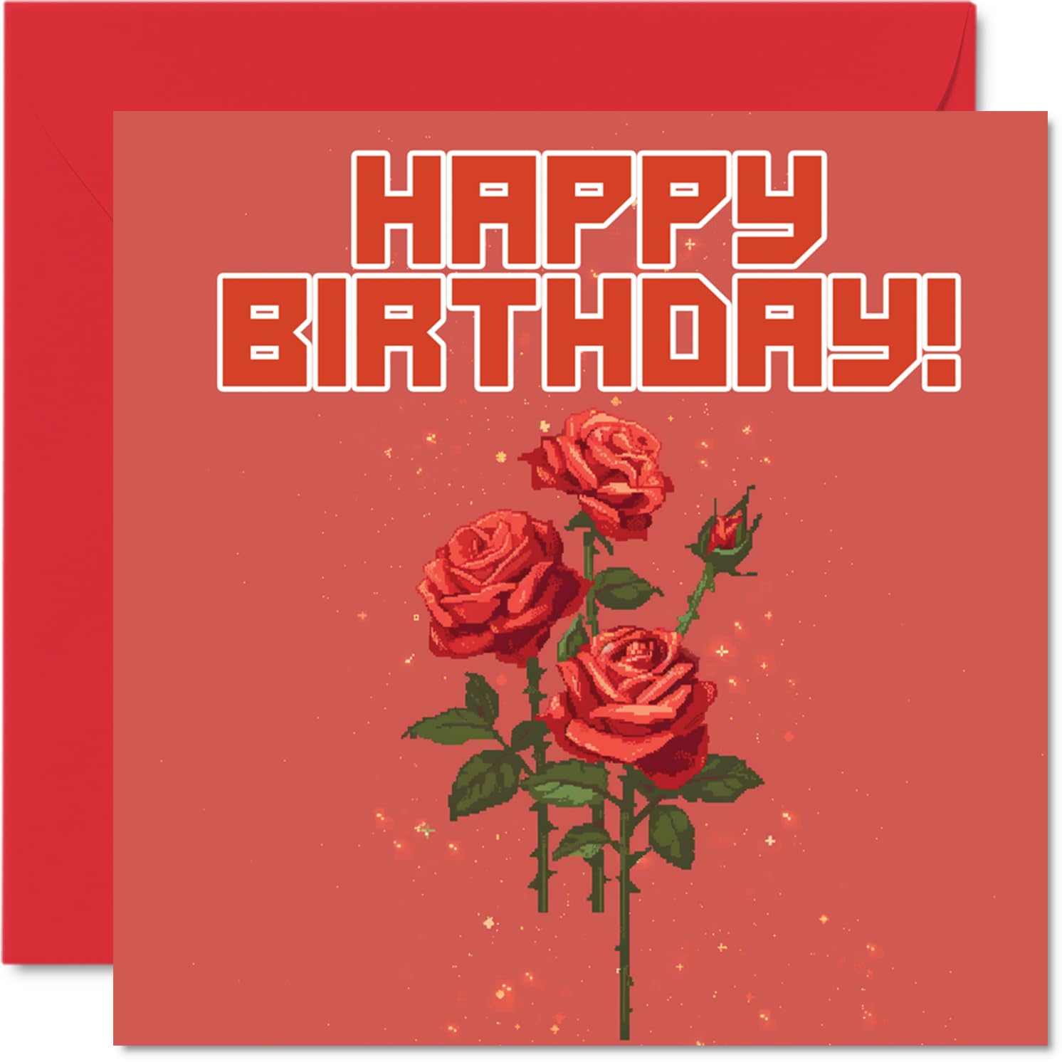 Birthday Cards for Men Women - Pixel Art Roses - Happy Birthday Card for Brother Sister Son Daughter Uncle Aunt Colleague Friend 145mm Bday Greeting Cards