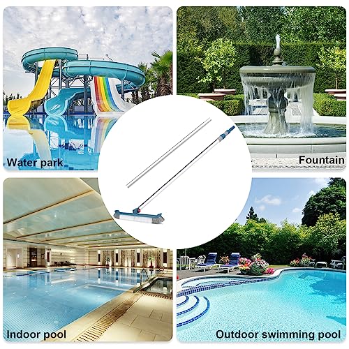POOPLE Swimming Pool Broom Brush with 16ft Pole, 18\" Polished Nylon Bristles Pool Brushes Head and Aluminum Telescopic Pool Poles for Cleaning Pool Walls