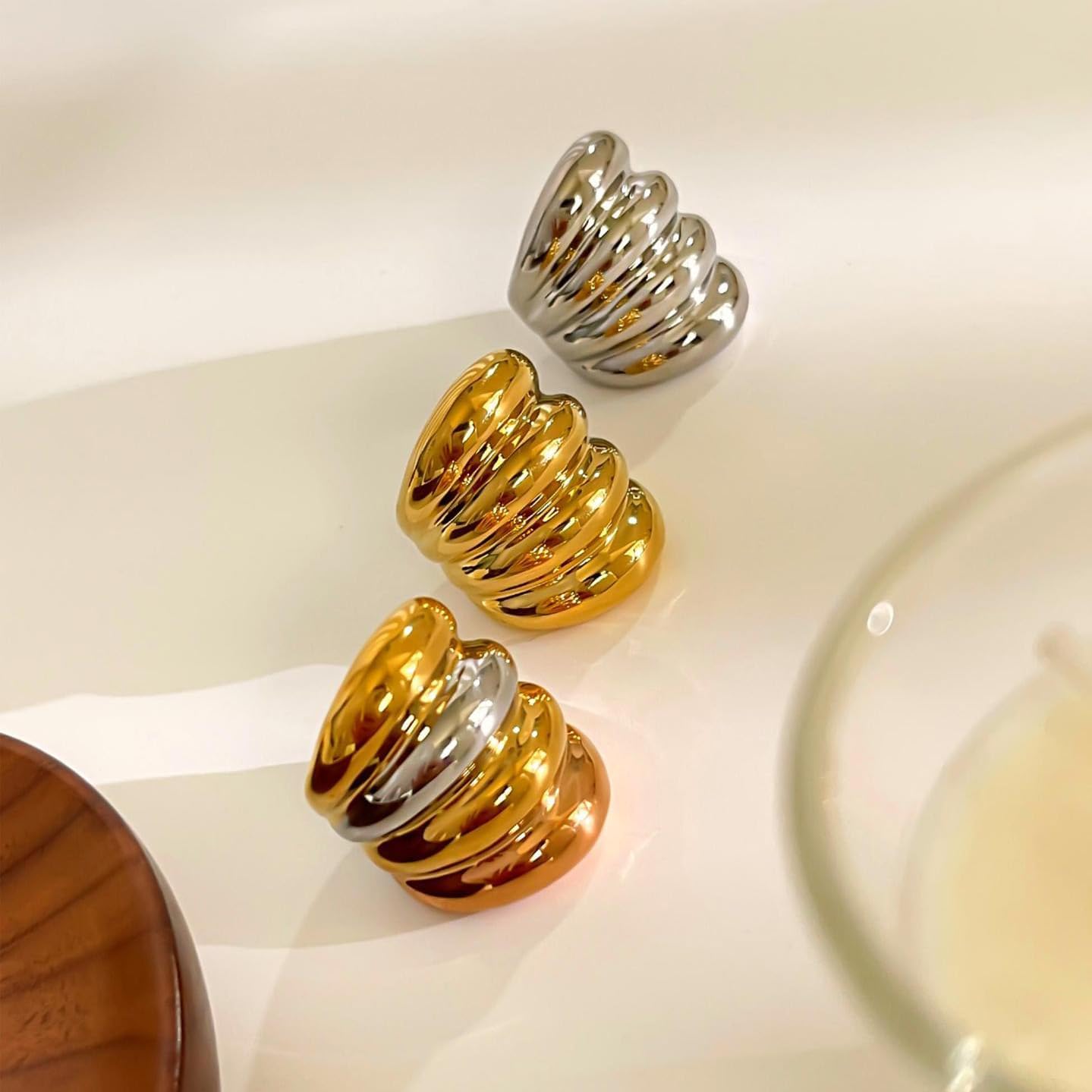 Kokoma Long Chunky Statement Ring for Women Stainless Steel Thick Dome Finger Band Layered Stackable Rings Geometric Ring Fashion Jewelry - Image 5