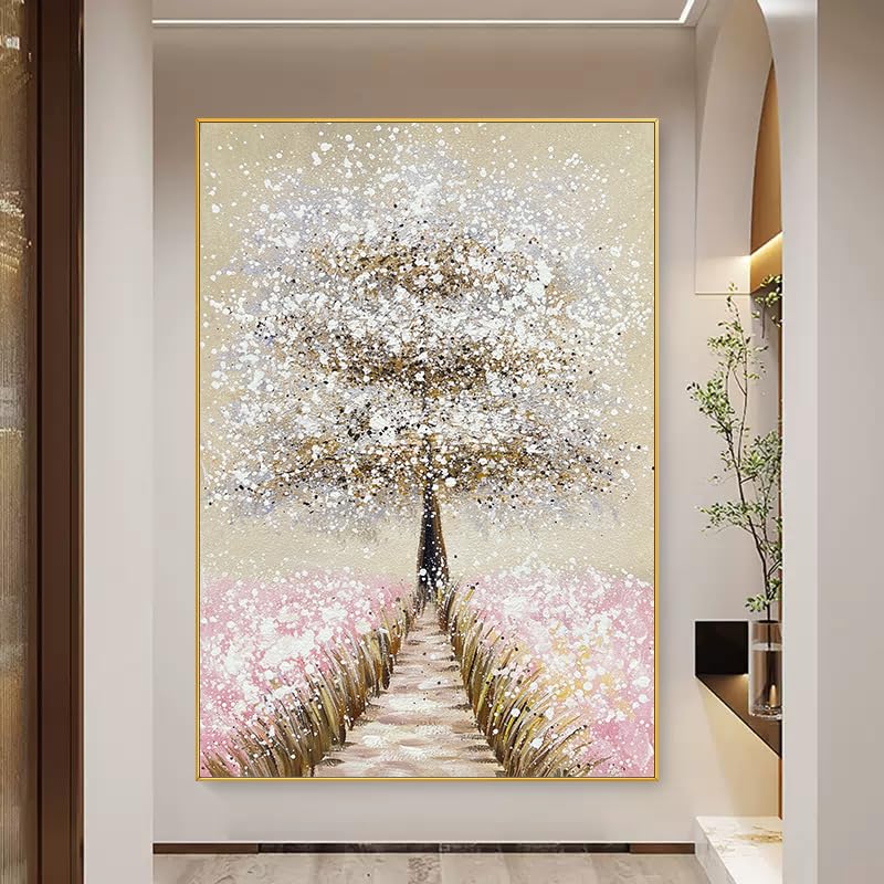 Generico Quadri Moderni Soggiorno, Decorazione Murale Originale Albero Della Vita 100% Dipinto A Mano Fiore Dipinto Ad Olio Senza Cornice Moderna Arte Murale Estetica Texture Opera D'Arte Per Soggio
