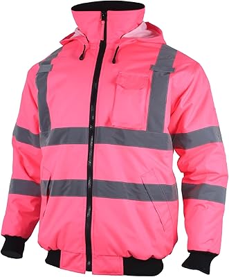 VENDACE Hi Vis Reflective Safety Winter Bomber Jacket Hoodie for Women ANSI High Visibility Pink Quilted Lining Jacket