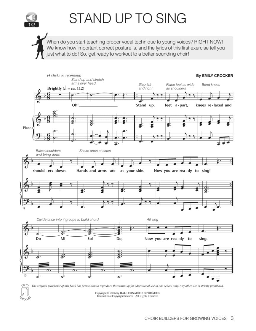 Choir builders for growing voices +cd: 18 Vocal Exercises for Warm-Up and Workout