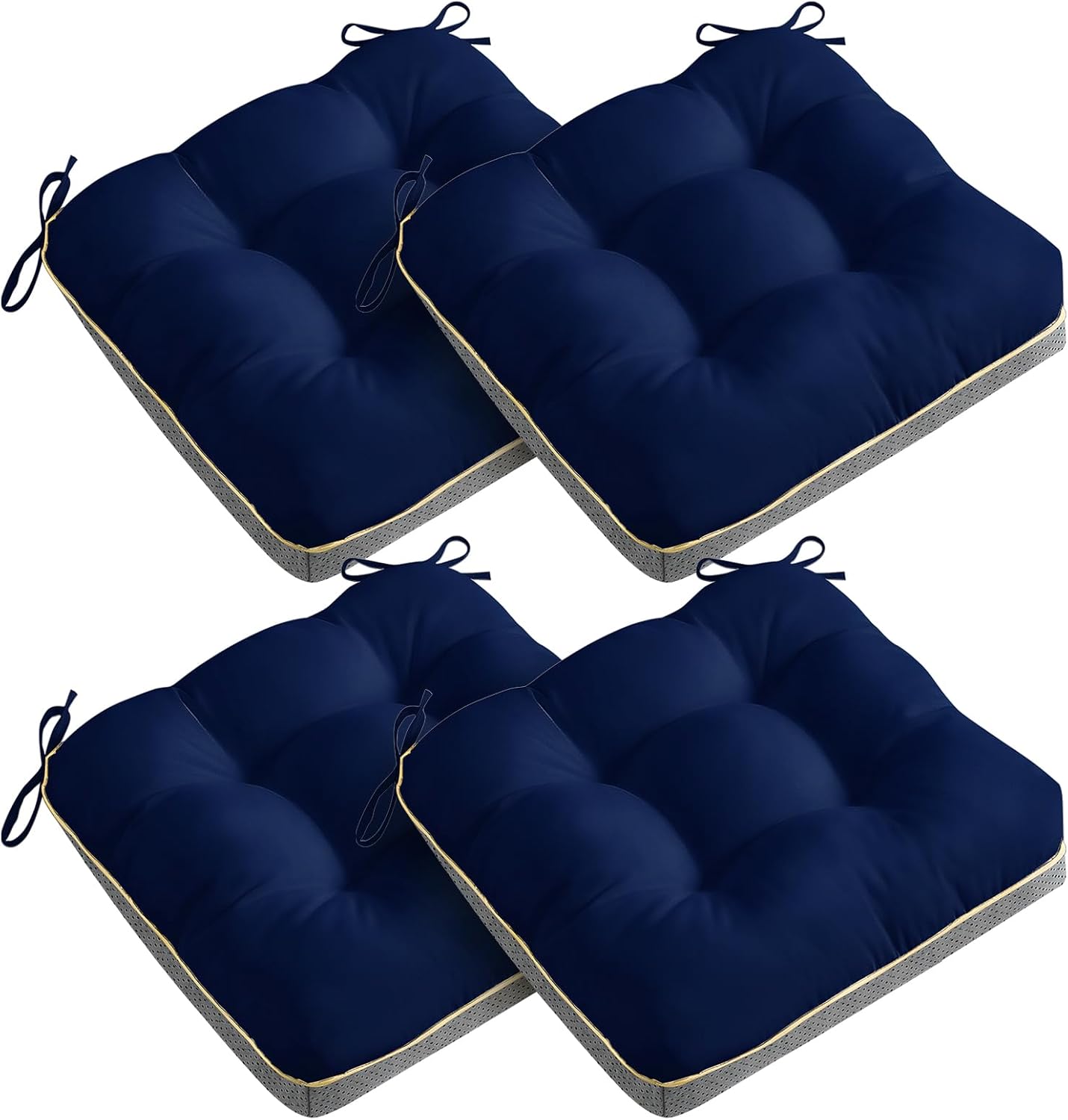 4 Pack 19x19 Inch Shredded Foam Chair Cushions with Straps - All-Season Seat Pads for Indoor/Outdoor Dining, Office, Patio, Kitchen Chairs (Blue, 19 INCH × 19 INCH)