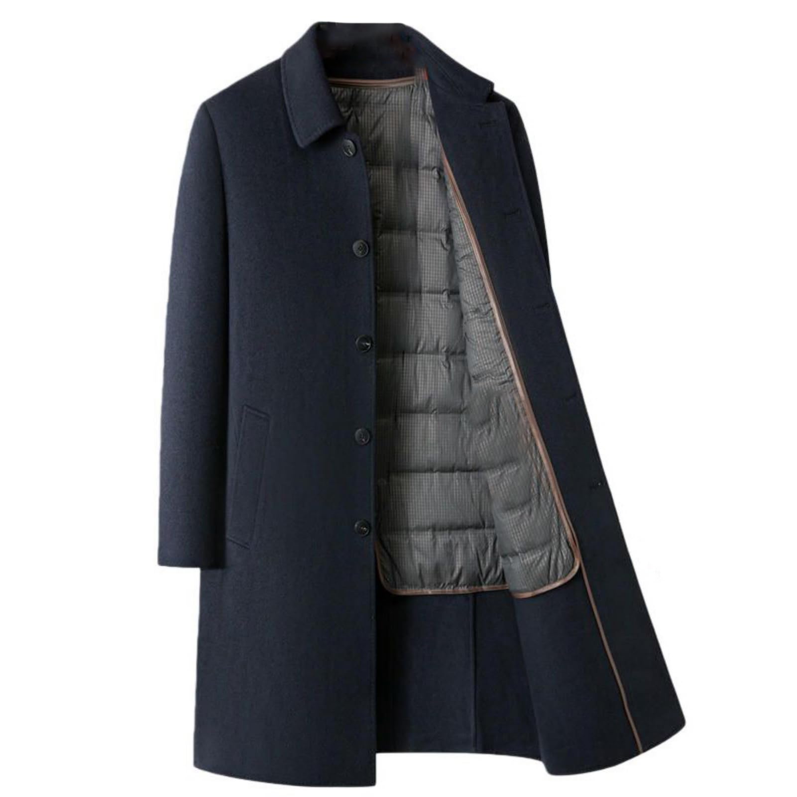 Gabardina de lana larga para hombre con forro cálido de invierno 8