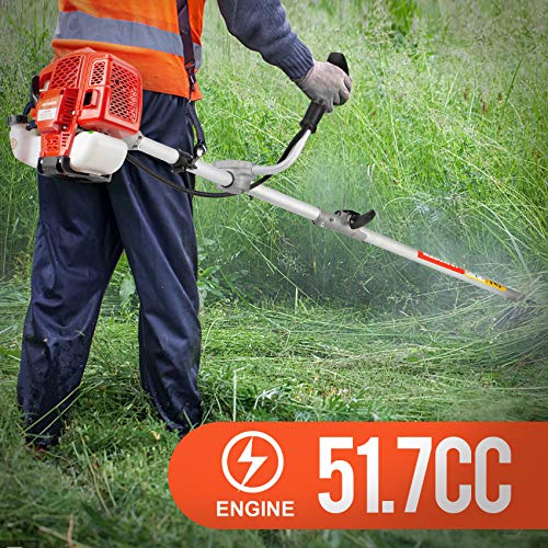 HUYOSEN 51.7CC Grass String Trimmers Gas Straight Shaft Brush Cutter Gasoline Powered Grass Weed Trimmer Straight Shaft Gas Weeder Eater Cutter（Red）