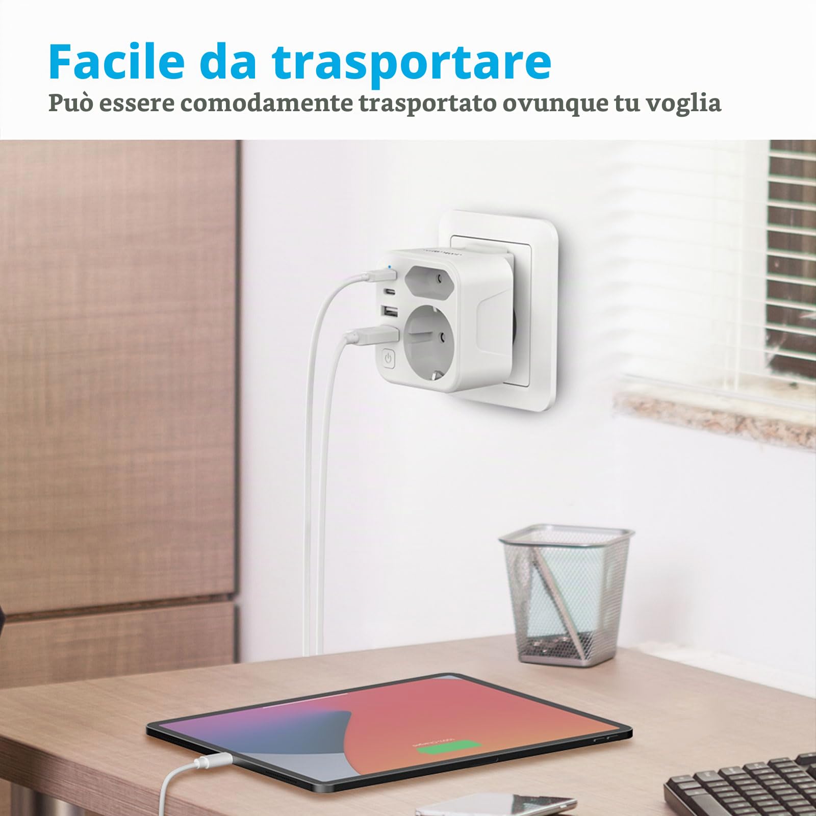 JSVER Adattatore di viaggio JSVER 6 in 1 con 2 porte USB-A e 2 porte USB-C per Stati Uniti — immagine 7 di 16