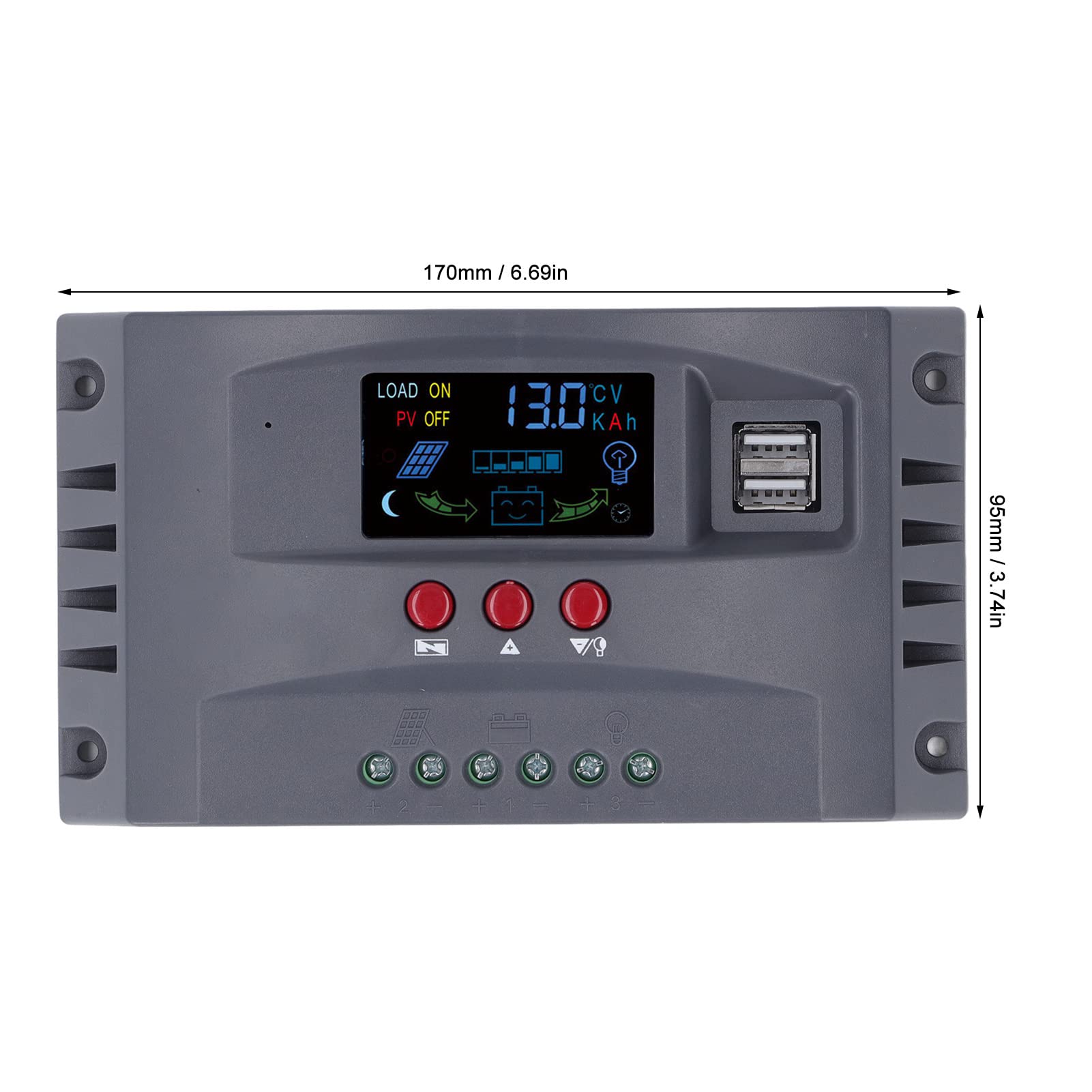 Ejoyous Kontroler ładowania Słonecznego z Podświetlanym Wyświetlaczem LCD MPPT Kontroler ładowania Słonecznego 12 V 24 V PC Automatyczne śledzenie Zabezpieczenie Nadprądowe Wyjście USB do Lampy (30A)