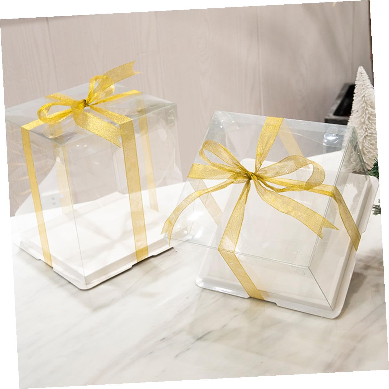 5pcs 8-inch Square Cake Carrier Boxes with Ribbon, Double-layer 26x26x25cm Cake Storage Containers for Birthday and Packaging