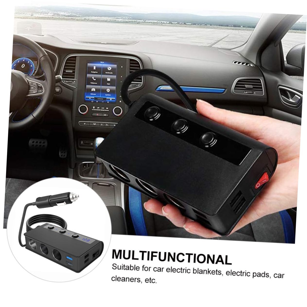 SHINEOFI Cargador de Coche con USB y Salidas de Adaptador Divisor de Carga Compatible Mayoría de Vehículos con Interruptor Independiente para