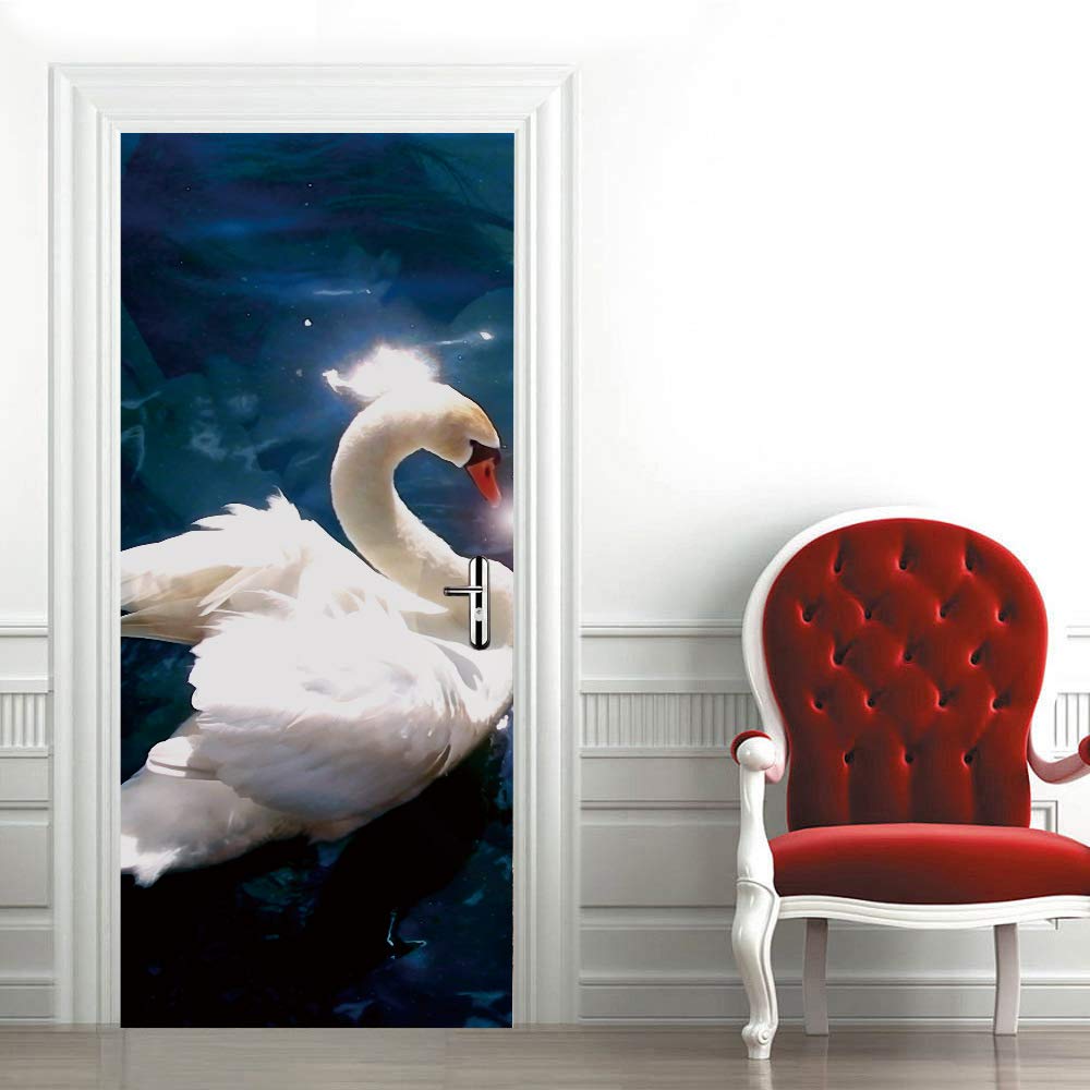 Décoration murale salon haut de gamme avec le grand poster de porte cygne blanc
