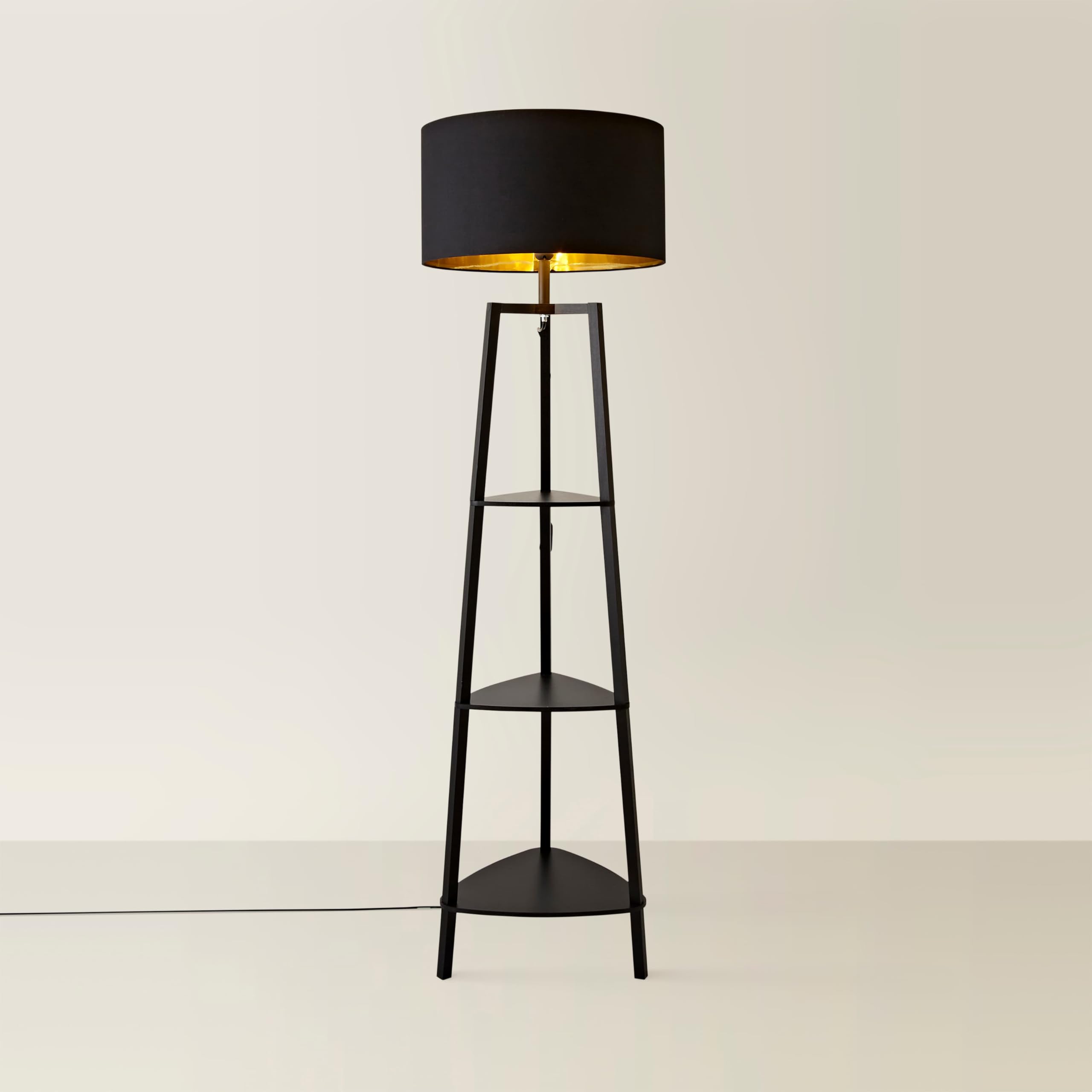 Minisun Black/Gold | Wooden 3 Tier Floor Lamp With Storage Shelves And Shade | Floor Lamps & Torchieres, Home Décor, Improvement & Lifestyle Essential