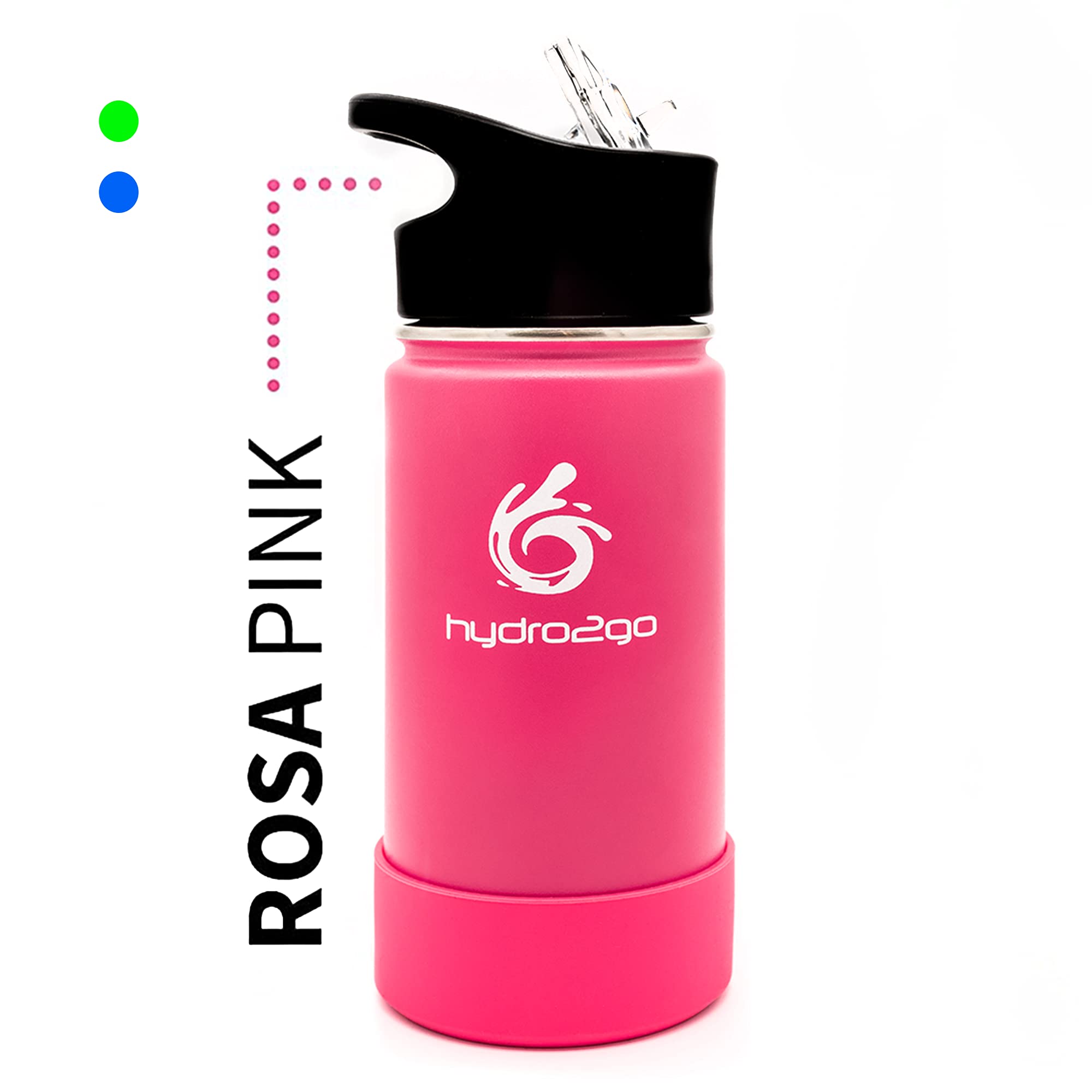Hydro2Go Water Bottle – Roestvrijstalen BPA-vrije Fles, Geïsoleerd – Houdt Dranken 12u Warm / 24u Koud – 3 Drinkdoppen, 950 ml (Earth