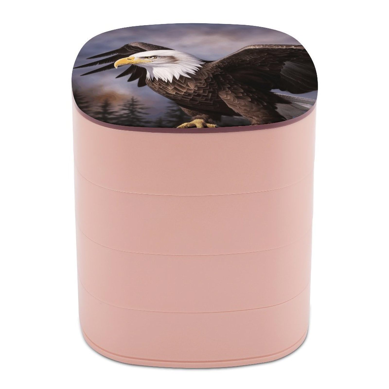 VstaDank Bald Eagle Jewelry Box with Mirror Travel Small Jewelry Case for Women 4-Layer Rotatable Jewelry Organizer Storage Box Portable Jewelry Storage Case for Rings Earrings