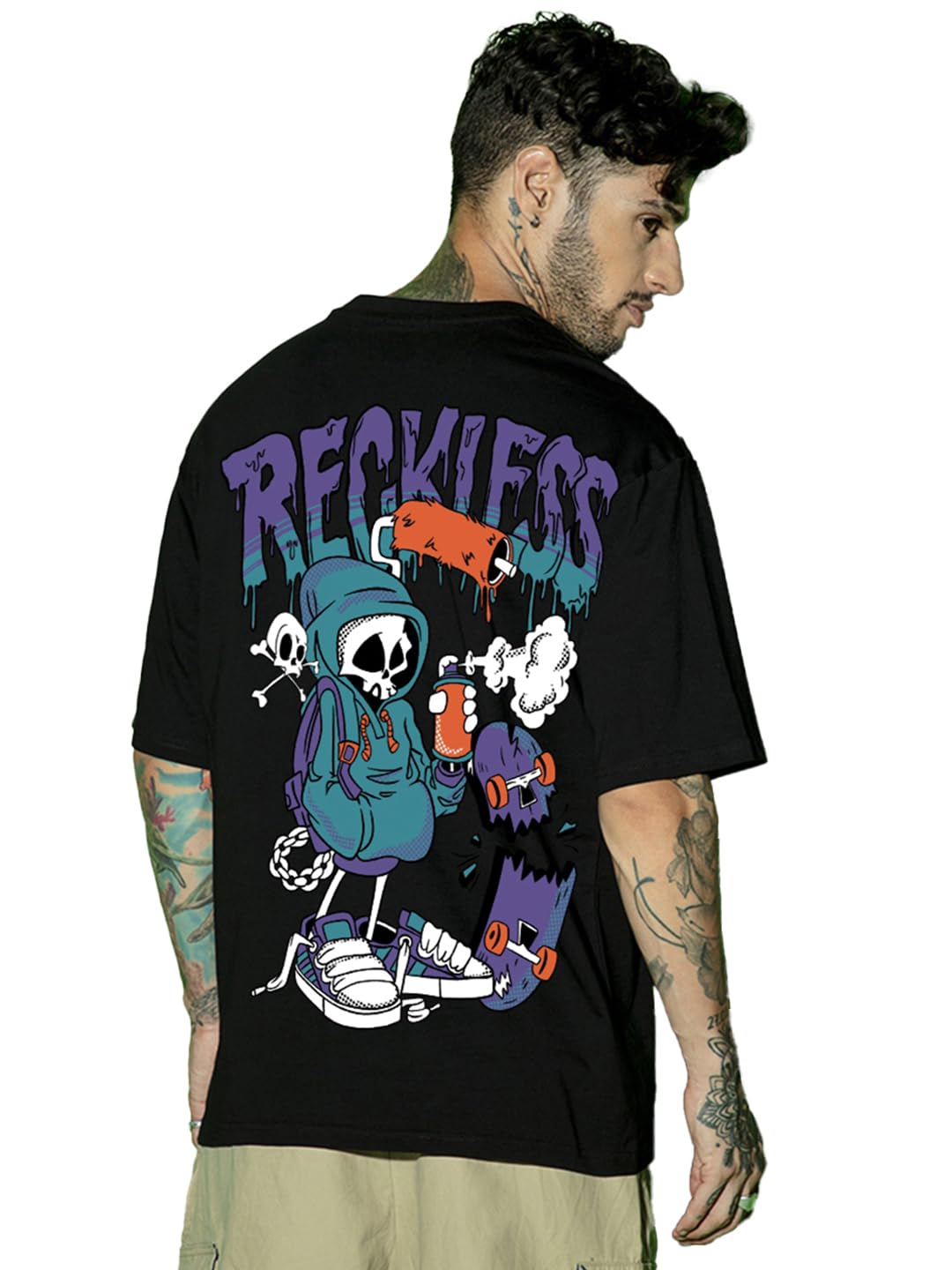 bewakoof Men's 100% Cotton 220 GSM Graphic Print Oversized Fit Round Neck T-Shirt-picture-18