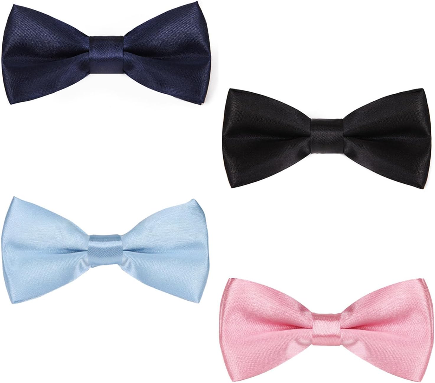 Children's Pre-Tied Bow Ties, 10 x 5 cm, Set of 4, Navy Blue, Black, Light Blue, Pink, Adjustable