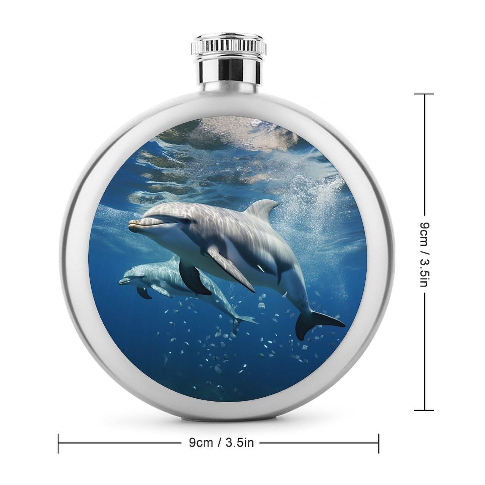 Stainless Steel Wine Bottle Liquor Container Cute Dolphins Print Leak Proof Hip Flask Durable for Camping Hiking Travel Festivals