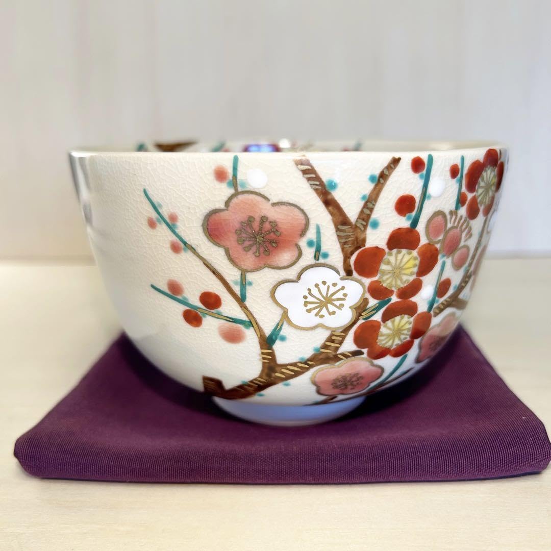 Amazon.co.jp: 抹茶茶碗 抹茶椀 23'秋冬 色絵 梅' 京焼 茶道具