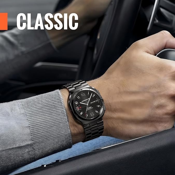 Image of MOROFY No Gap Solid Metal Stainless Steel Strap for Men Women Compatible with Samsung Galaxy Watch 8 Band 40mm 44mm (2025), Galaxy Watch 8 Classic Strap 46mm - Black [Watch NOT Included]