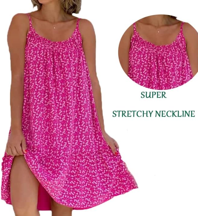 Vista 3 de UIRPK CamiBloom - Vestido camisola con estampado floral para mujer, de verano, holgado, estampado, camisola, minivestido sin mangas (azul, L)