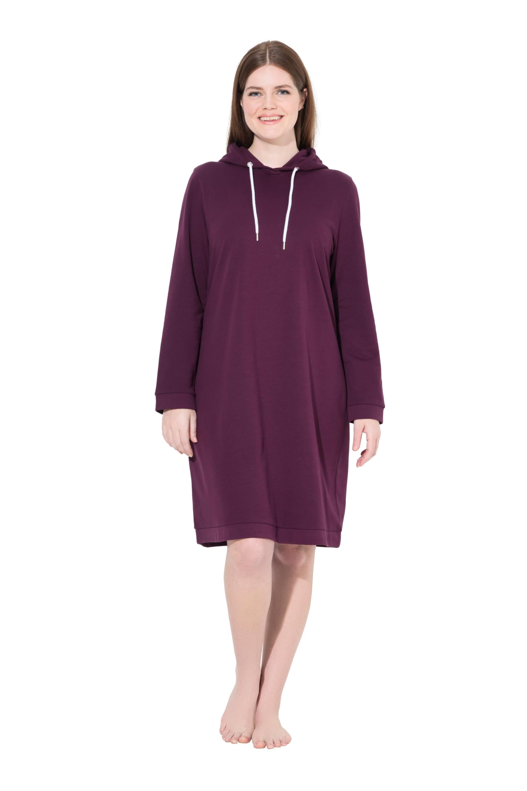 Ulla Popken Damen große Größen Übergrößen Plus Size Loungwear-Kleid, Kapuze, weich angeraut, Rippbündchen 842795