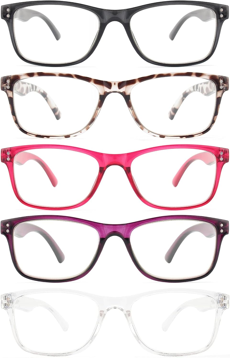 Fetrrc Reading Glasses Blue Light Blocking, Computer Readers for Women/Men, Anti Glare/Fatigue Clear Fashion Square Eyeglasses 5 Pairs ( Mix Colors, 1.5 ) : Health & Household