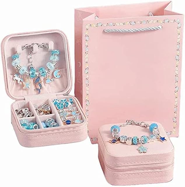 Uaben 66 Pcs Charm Bracelet Making Kit,Jewelry Making Supplies Gift Boxed Charm Bracelet Girl Christmas Jewelry Gift DIY Craft Gift Kit for Teen Girls Crafts (Blue)