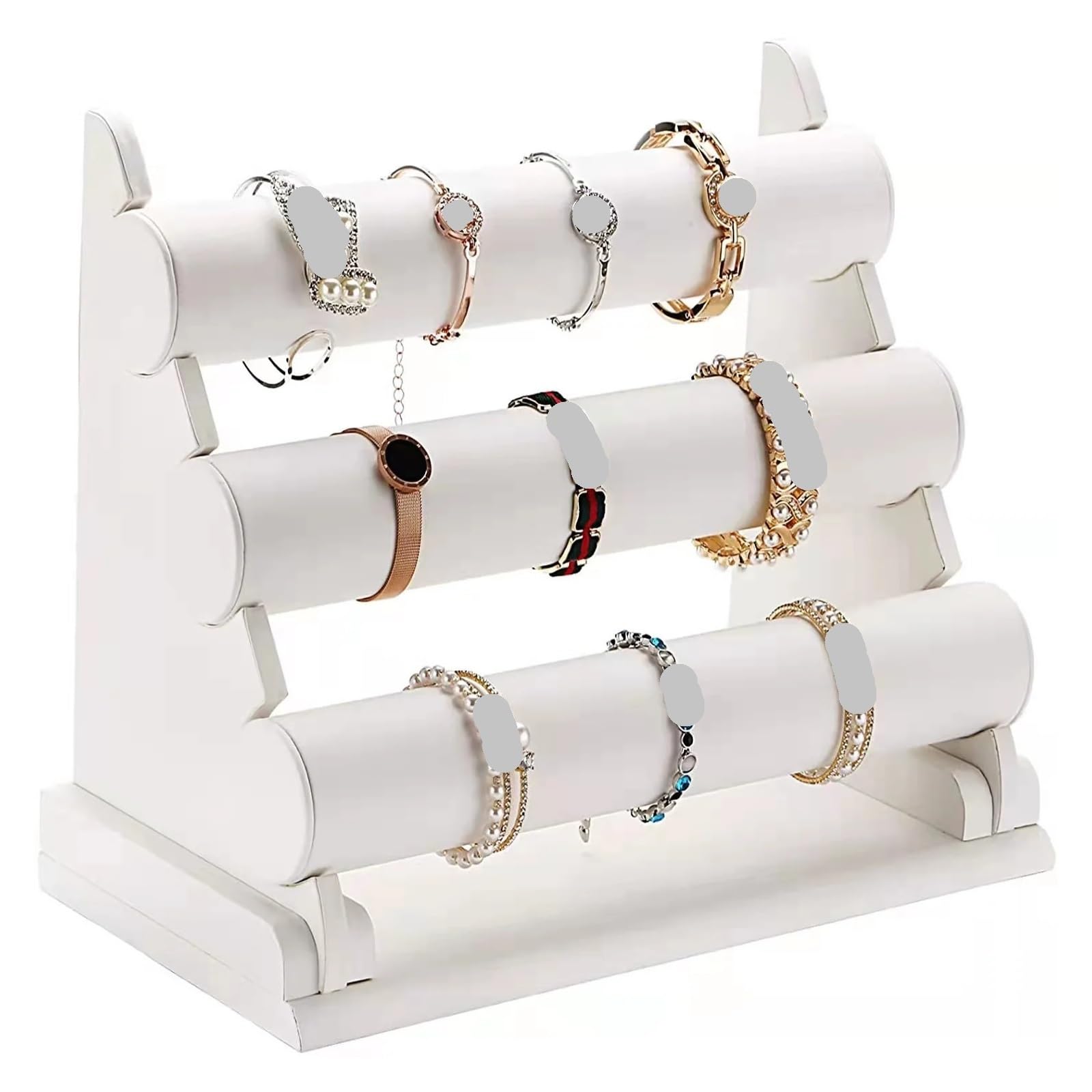 Uhren Präsentationsständer Leder drei Schichten Schmuck Organizer Display Stand Uhr Armband Halskette Hard Holder(White PU Leather)