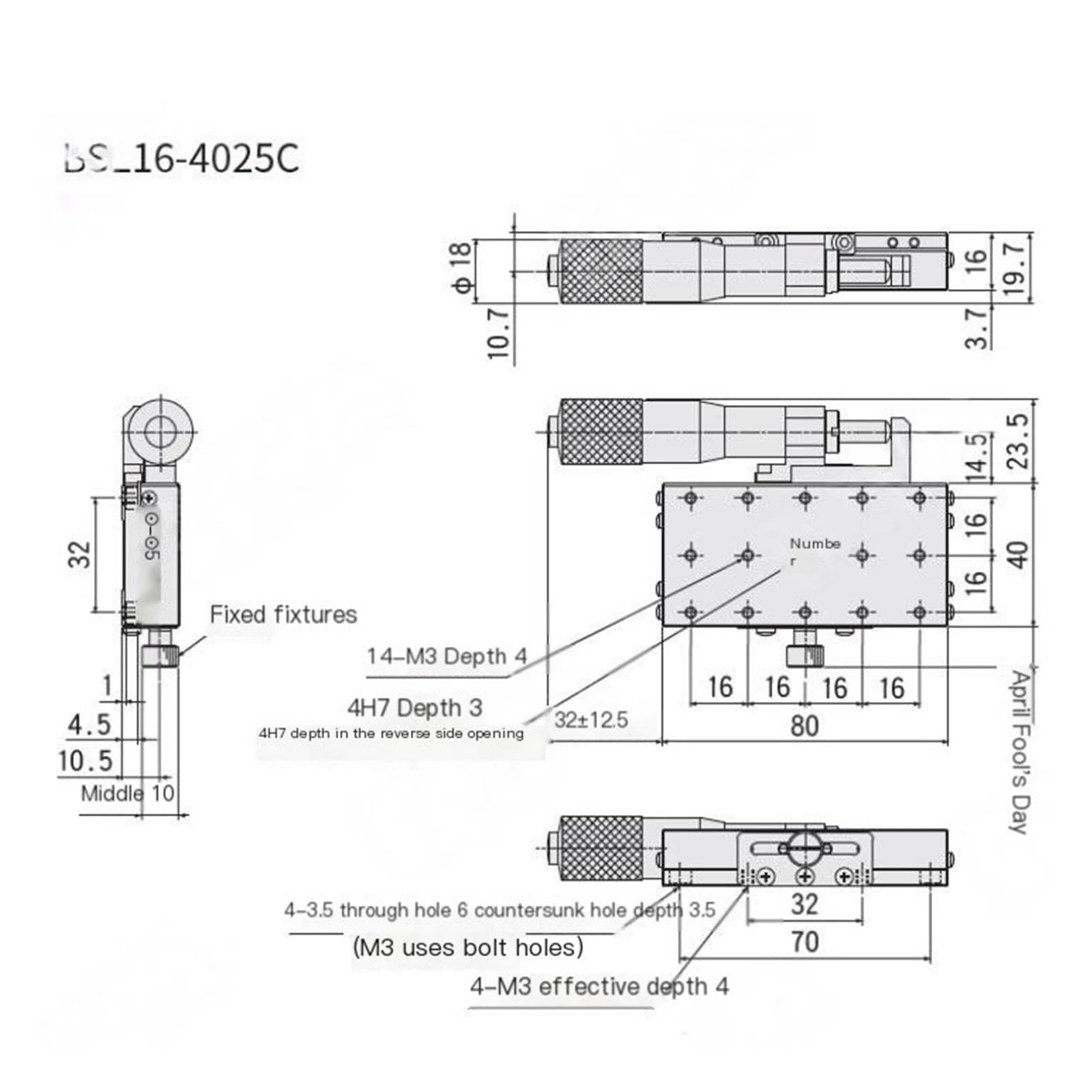 BSL16-4025C Manueller Lineartisch, 40 x 80 mm linearer Kugelführungs-Schiebetisch, 25 mm Verfahrweg, X-Achsen-Tisch for optisches Labor