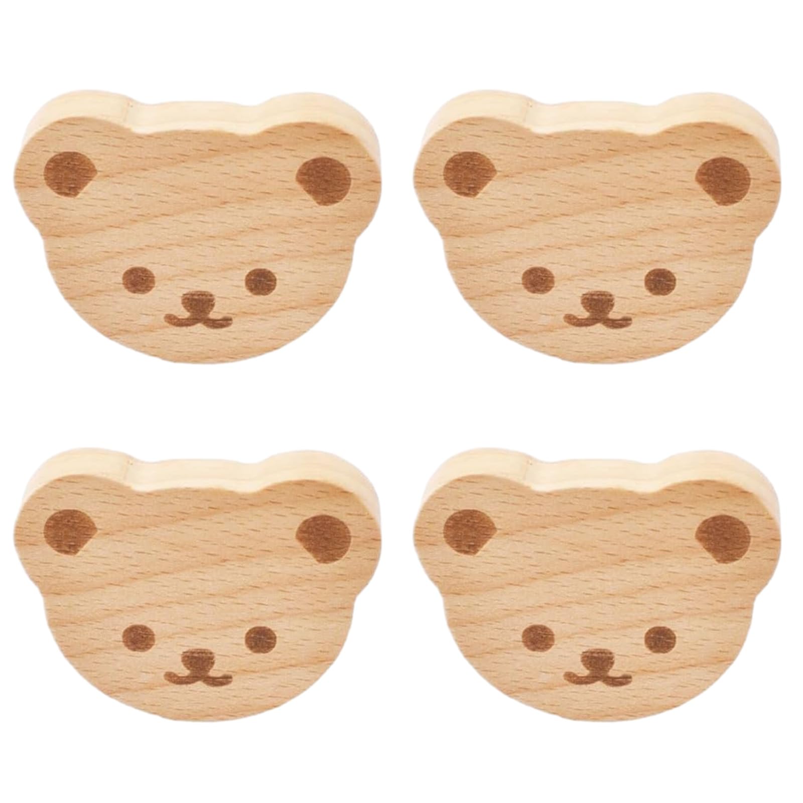 MOROBOR 4 piezas de pomos de madera en forma de oso con un solo orificio, asas de madera de haya para armario de madera, pomos de madera para cajones de cómoda con tornillos y tubo de expansión