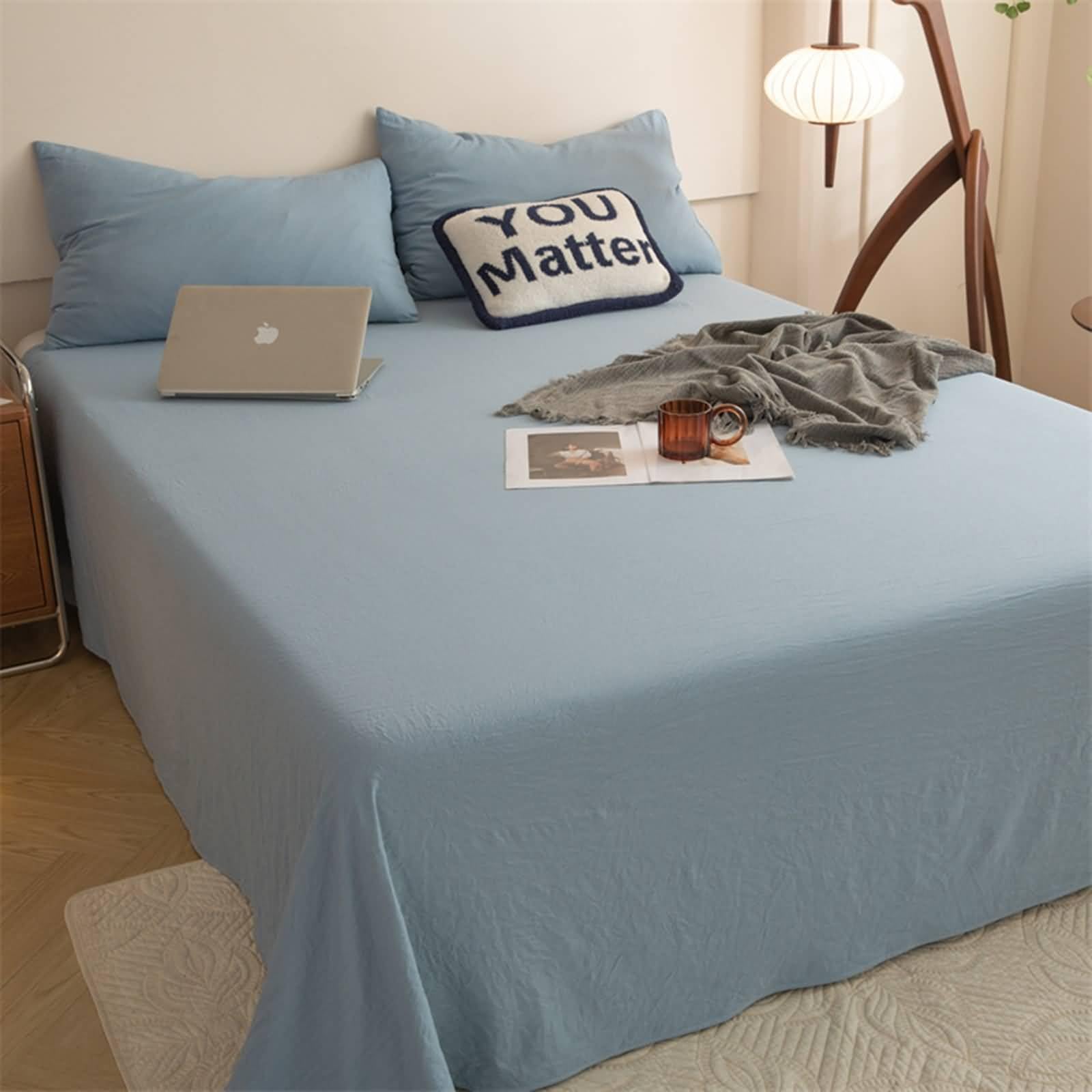 Gualiy Chemical Fiber Flat Sheets King, Solid Color Bottom Sheet Blue-grey Flat Sheet 1.2-160x230cm