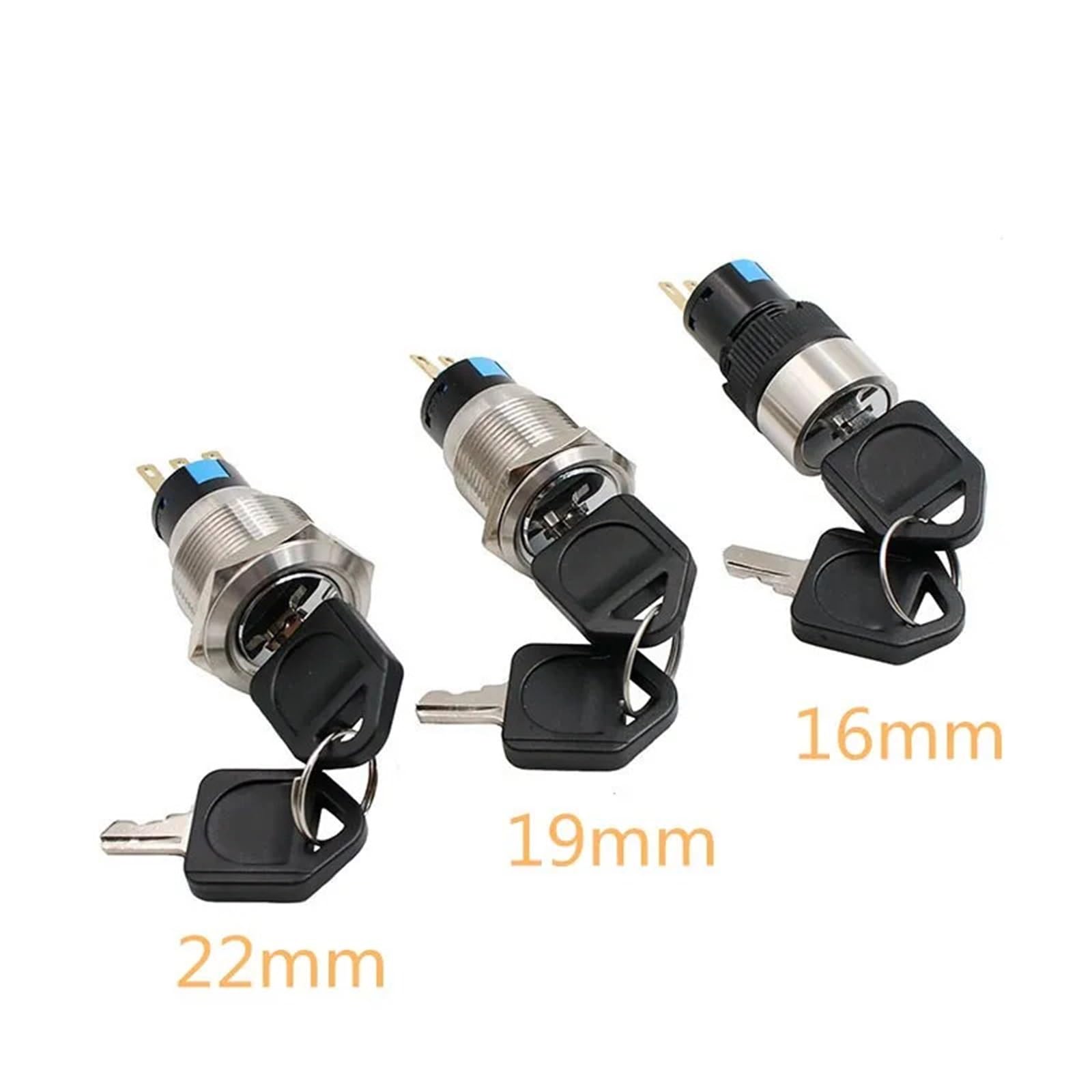 1 Uds. Interruptor de perilla de Metal resistente al agua de 16/19/22mm 2/3 posiciones interruptor de botón de encendido de 3/6 pines con indicador de interruptor giratorio de llave(16mm,2 Positions)