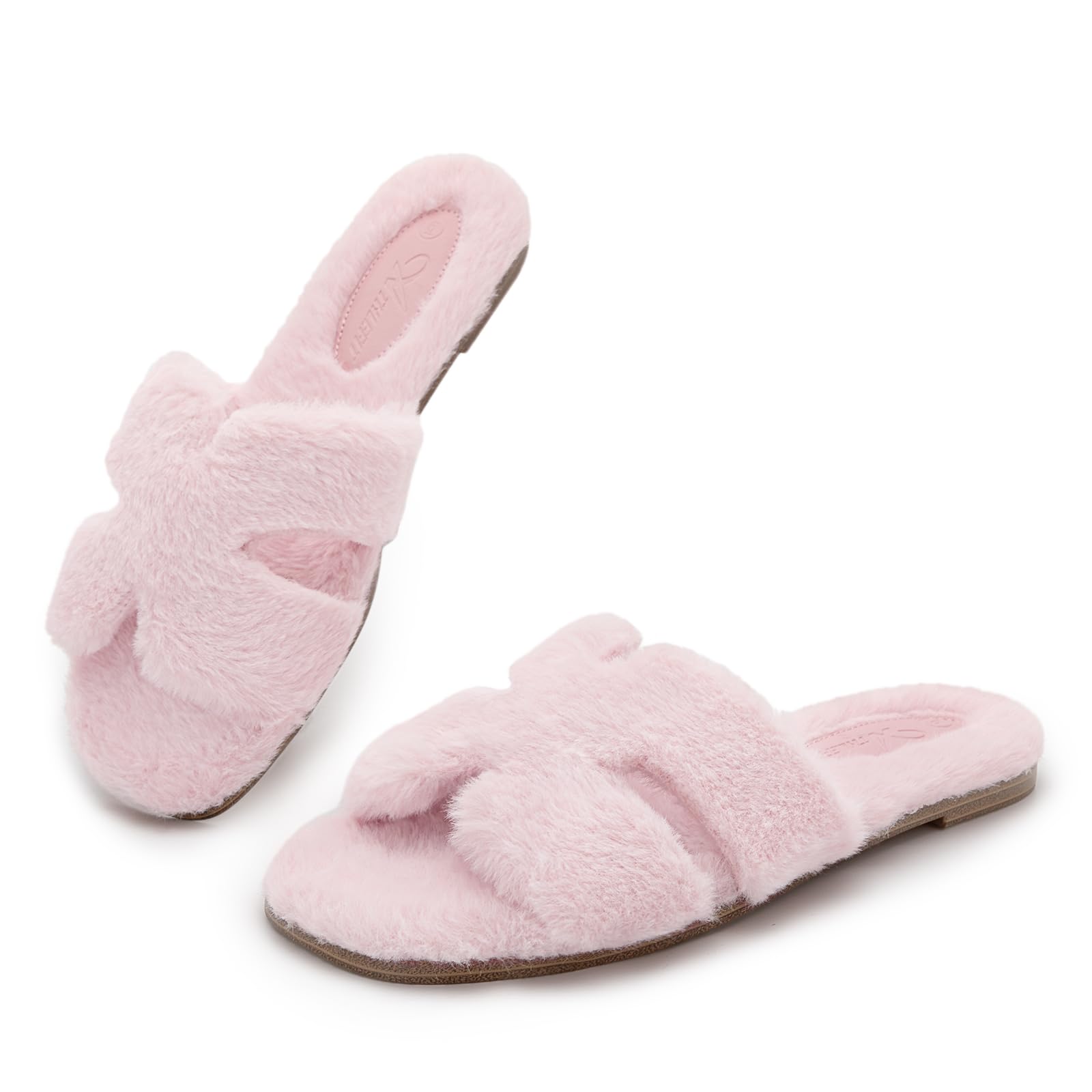 AthlefitWomen's Open Toe Fuzzy House Slippers Cute Fluffy Slip on Slide  Slippers for Bedroom Indoor Bridesmaid