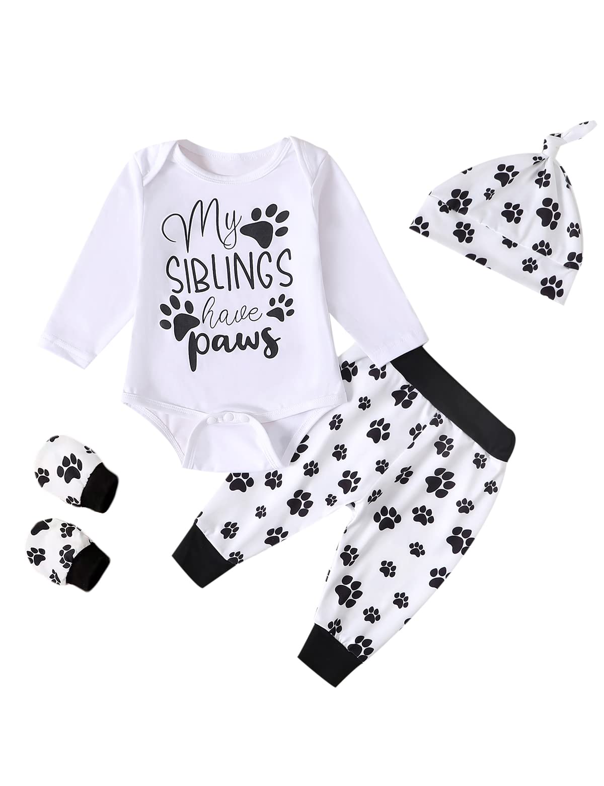 Aslaylme Newborn Boy Outfits Baby Coming Home Outfit Going Home Outit My Siblngs Have Paws Bodysuit (Long-Paws,0-3 Months)