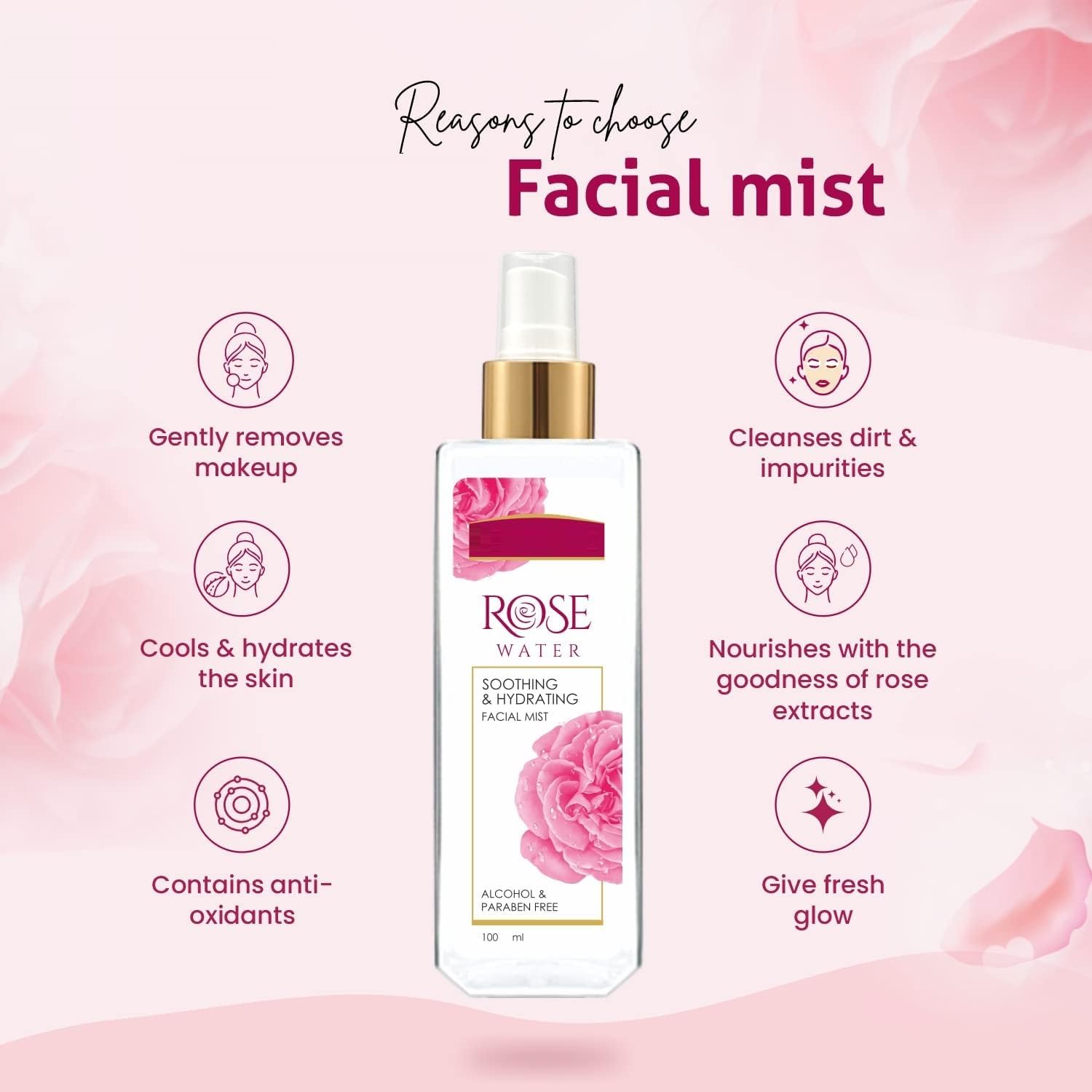 TV Pure & Natural Rose Water Spray for Face(Pack of 2)-100ml,Face Mist for Glowing Skin|Gulab Jal for Skin|Face Toner|Makeup Remover|Alcohol & Paraben Free| Tighten The Open Pores-for Men & Women