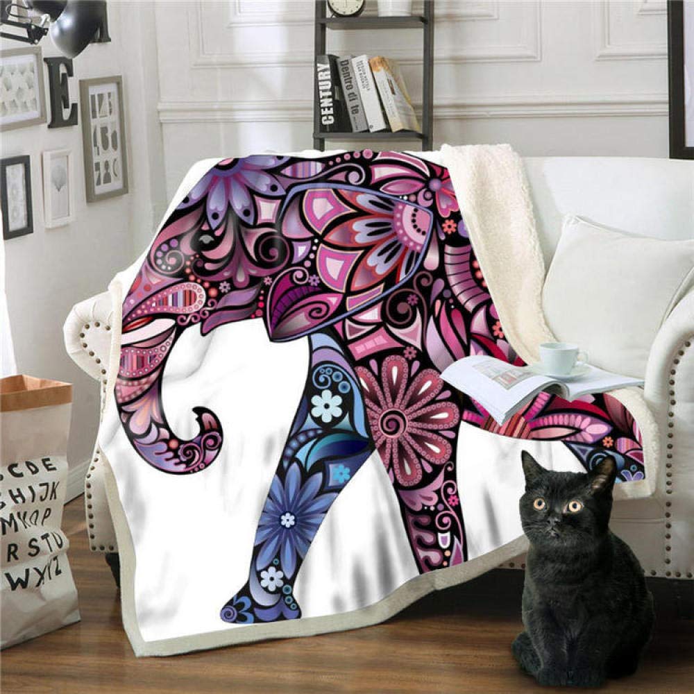 SKYZAHXBlankets Sherpa Fleece for children and adults Ethnic flower animal elephant Fluffy Throw Blanket Warm Elegant for Sofa, Bed, Couch, Chair, Coffee, Travel (59x79inch)